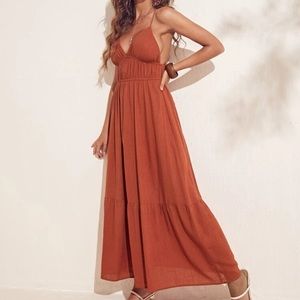Burnt Orange ruffle hem cami maxi dress